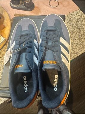 adidas Navy and White Low-Top Sneakers with Orange Accent